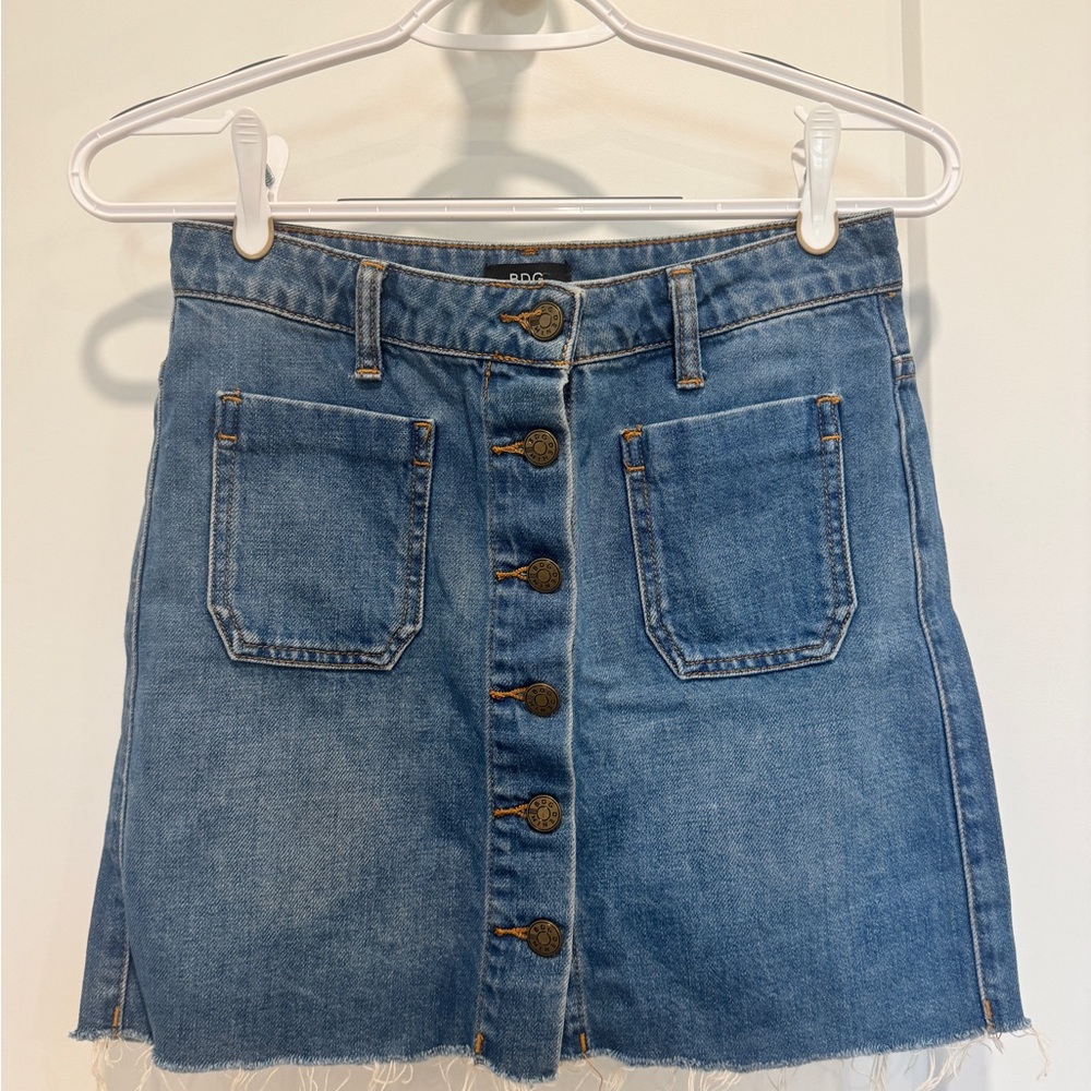 BDG Blue Denim A-Line Skirt with Button Front